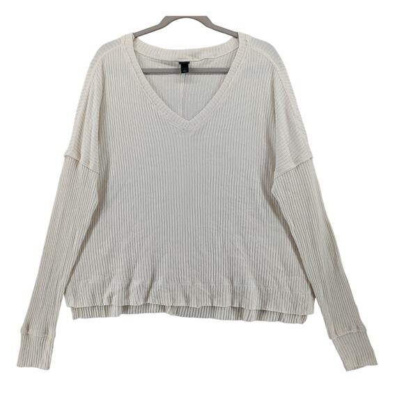 Wild Fable Oversize Sweater M Cream Womens Ribbed Hi Low Hem Boxy Knit Side Slit - Picture 1 of 12